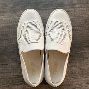 Carlos Santana Heidi Woven Leather Loafers Cream Comfort Flats Size 7.5